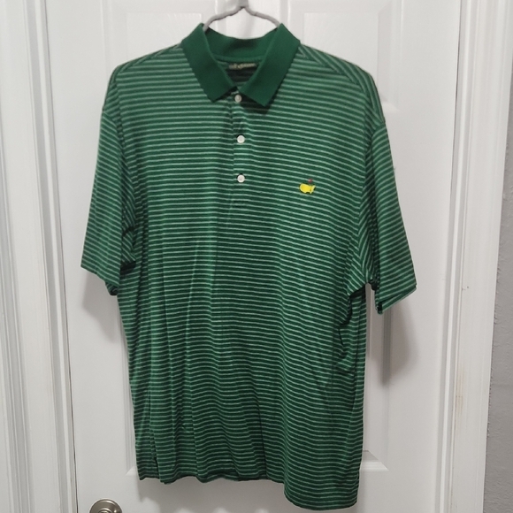 The Maters Augusta National Logo Classic Green Striped Polo Shirt - Picture 1 of 4
